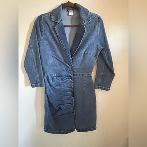 VENUS Blue Denim Dress with Ruched Skirt